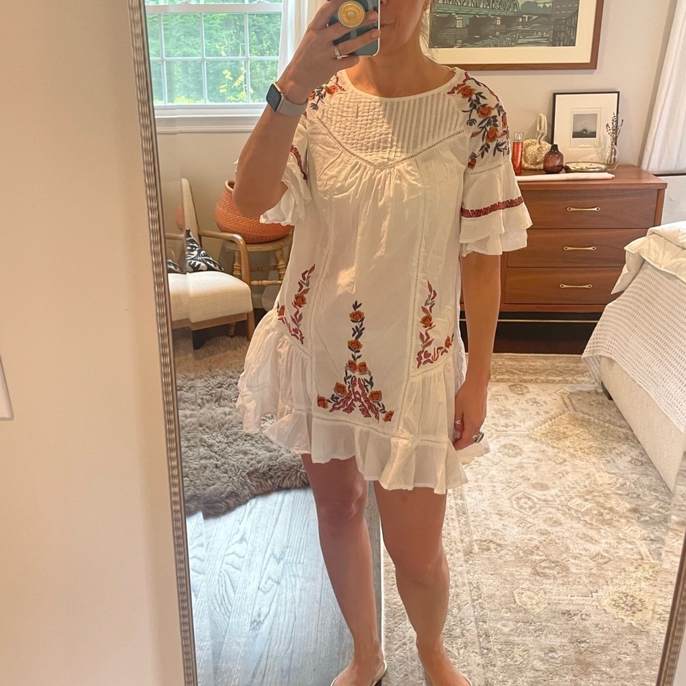 Free People Embroidered Boho Game day Dress burnt orange